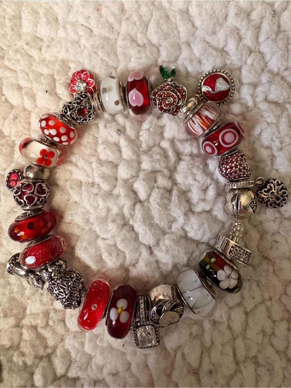 Pandora bangle with red/love theme charms